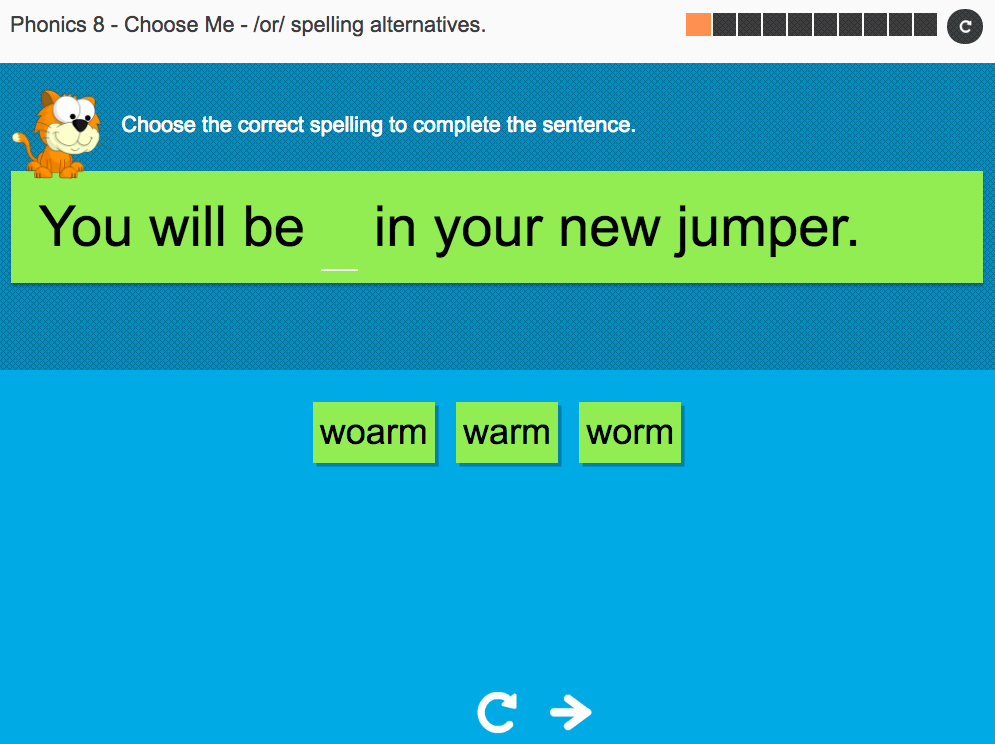 Alternative spellings for /or/ Interactive Spelling Exercise Year 2