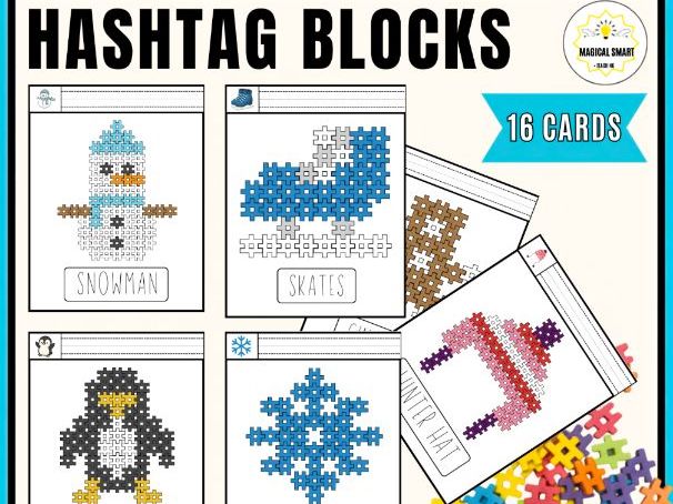 Winter Hashtag Blocks Task Cards Build Stem Math Challenge Centers Activities