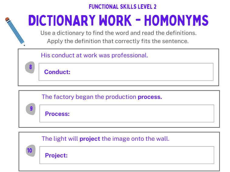 Functional Skills English Level 2 - Homonyms & Dictionary work